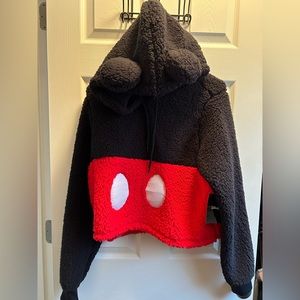 Juniors Sherpa Mickey Mouse Crop Top Hoodie